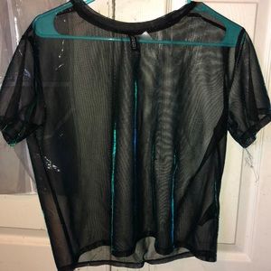 Mesh iridescent cropped top